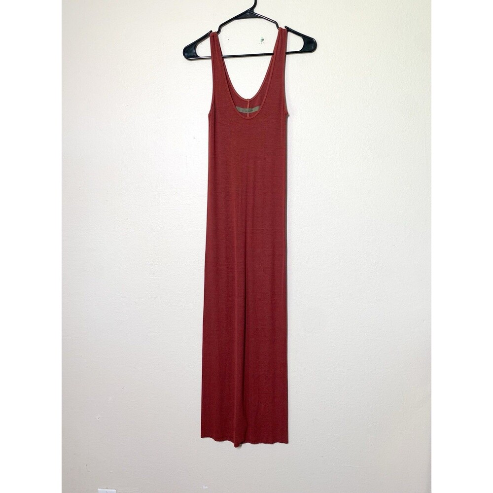Enza Costa Knit Silk Rib Midi Dress S Viscose Blend Rust Red Sleeveless Stretchy